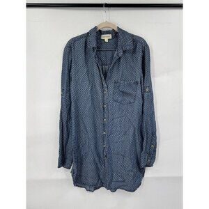 Cloth &‎ Stone Anthropologie Button Up Shirt Dress Mini Tunic Women M Blue Retro